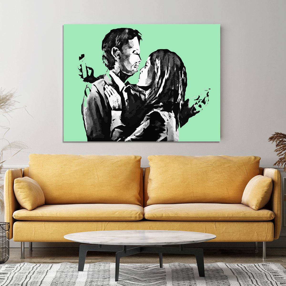 Banksy Mobile Lovers Green Canvas Print or Poster - Canvas Art Rocks - 4