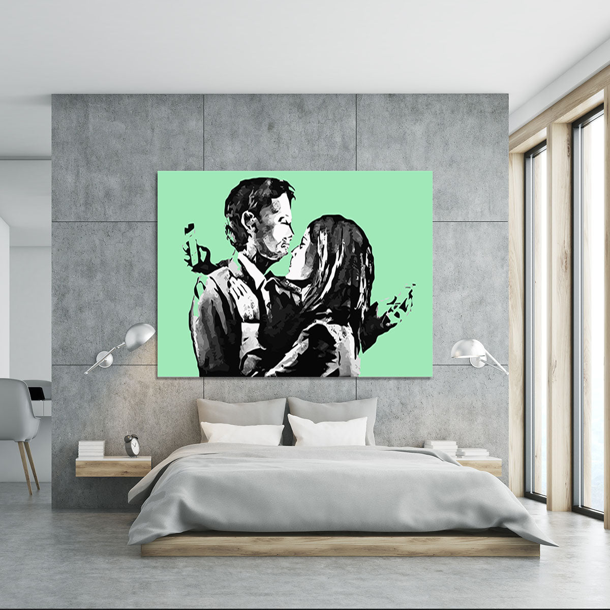 Banksy Mobile Lovers Green Canvas Print or Poster - Canvas Art Rocks - 5