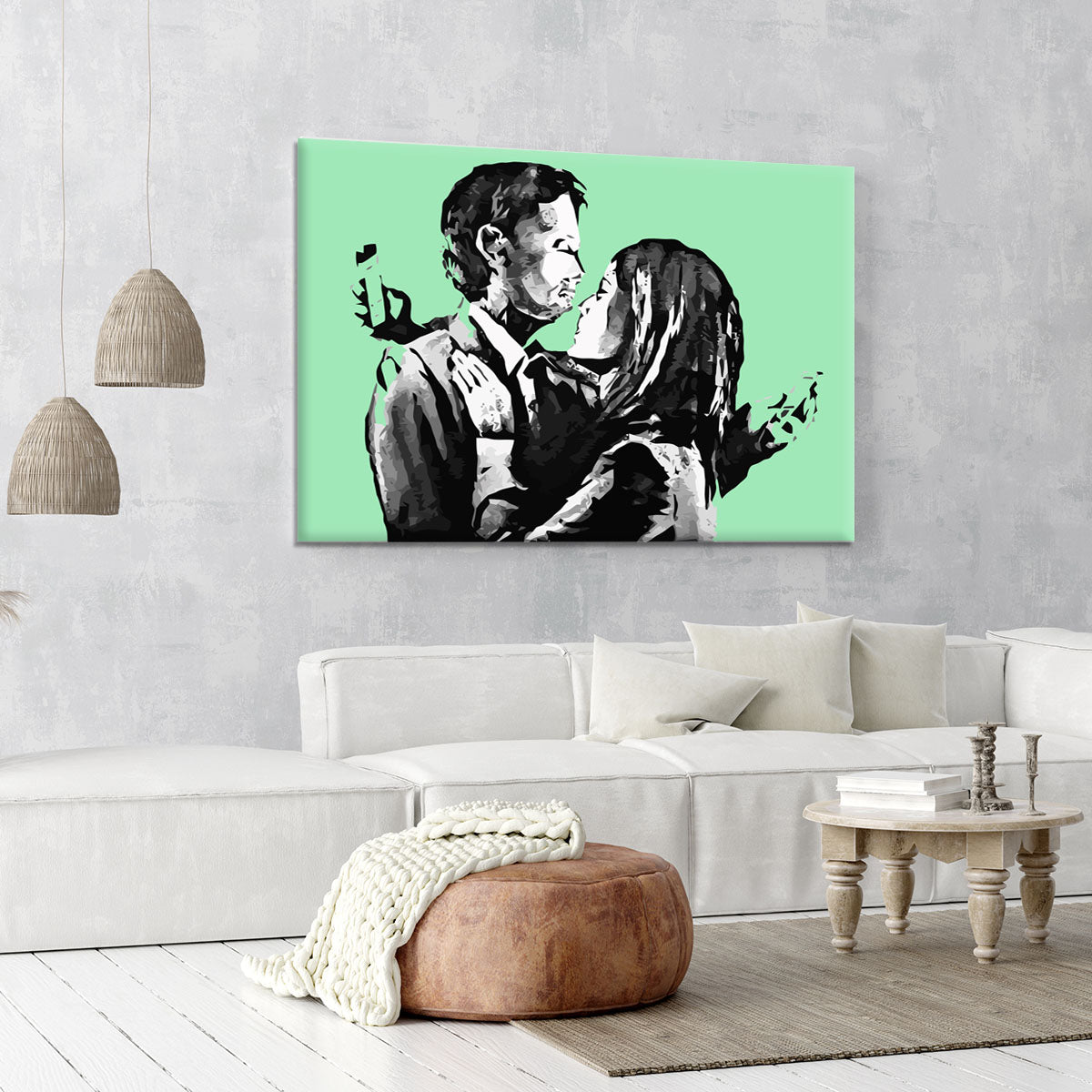 Banksy Mobile Lovers Green Canvas Print or Poster - Canvas Art Rocks - 6