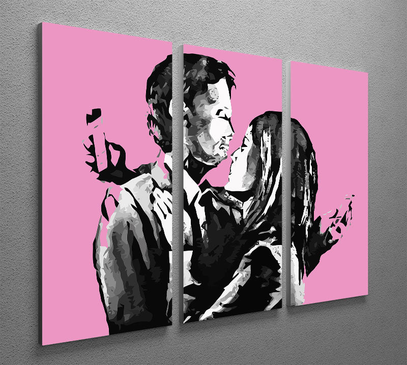 Banksy Mobile Lovers Pink 3 Split Panel Canvas Print - Canvas Art Rocks - 2