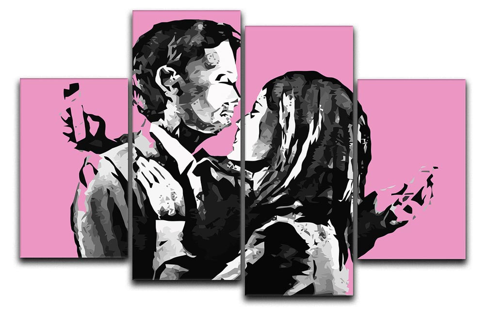 Banksy Mobile Lovers Pink 4 Split Panel Canvas - Canvas Art Rocks - 1