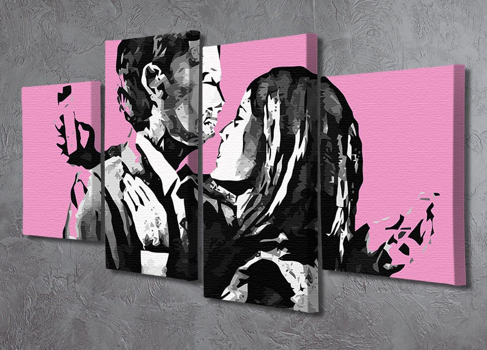 Banksy Mobile Lovers Pink 4 Split Panel Canvas - Canvas Art Rocks - 2
