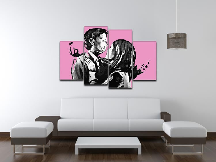 Banksy Mobile Lovers Pink 4 Split Panel Canvas - Canvas Art Rocks - 3