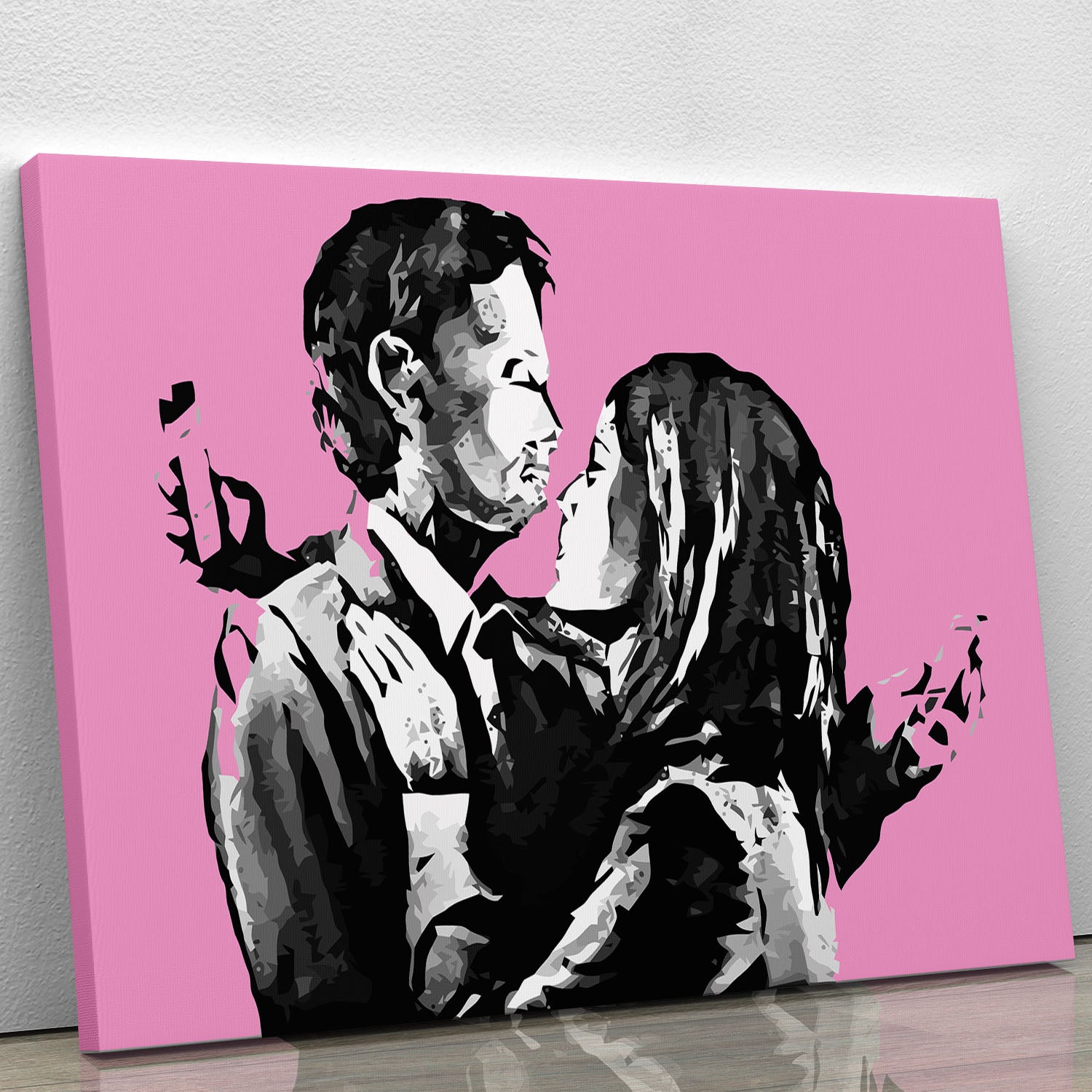 Banksy Mobile Lovers Pink Canvas Print or Poster - Canvas Art Rocks - 1