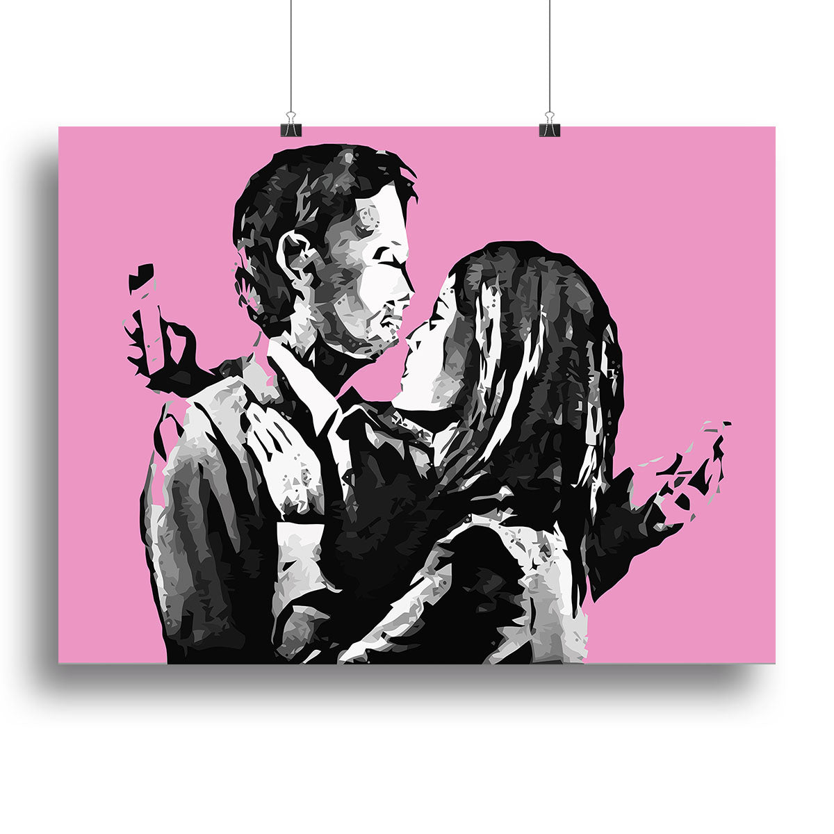 Banksy Mobile Lovers Pink Canvas Print or Poster - Canvas Art Rocks - 2