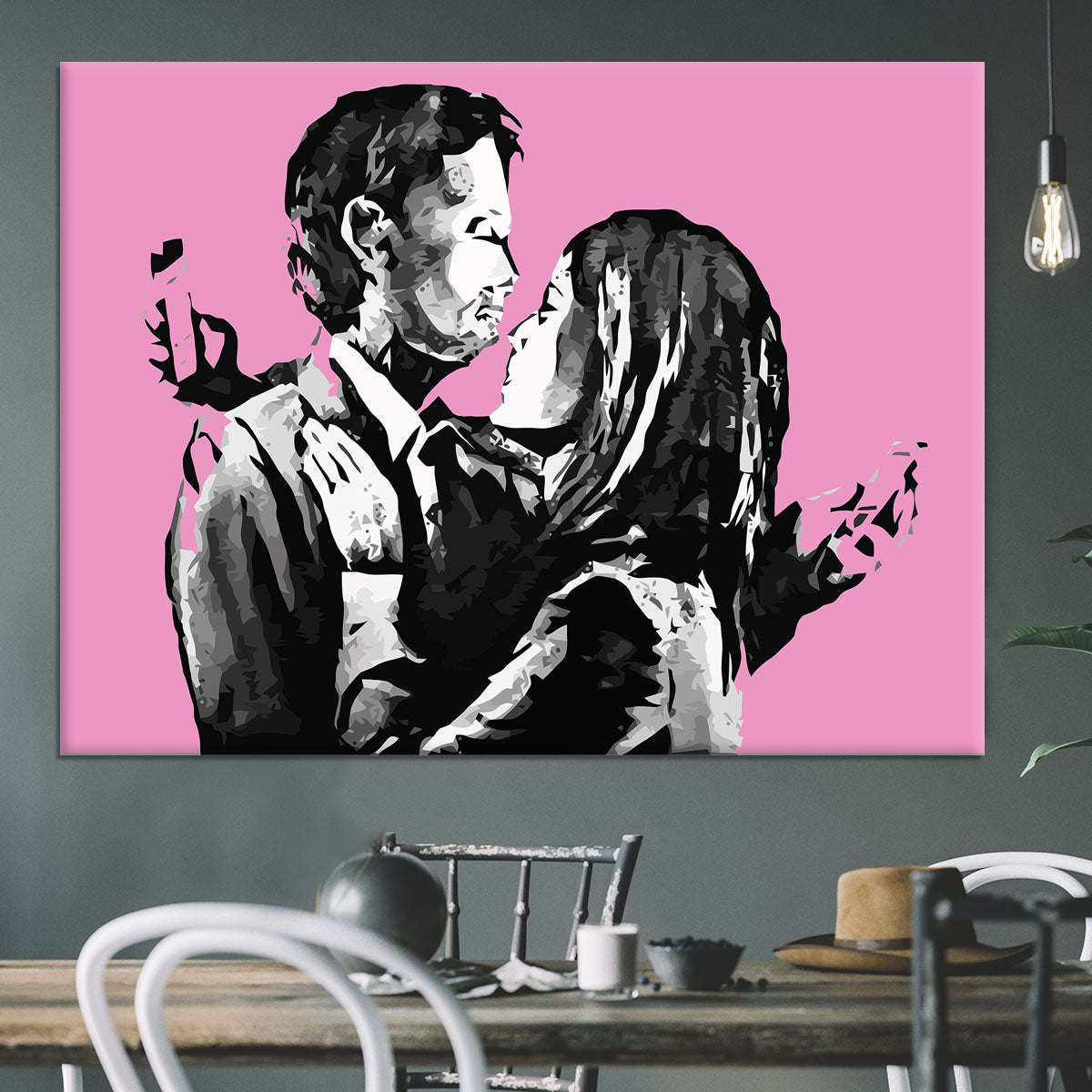 Banksy Mobile Lovers Pink Canvas Print or Poster - Canvas Art Rocks - 3