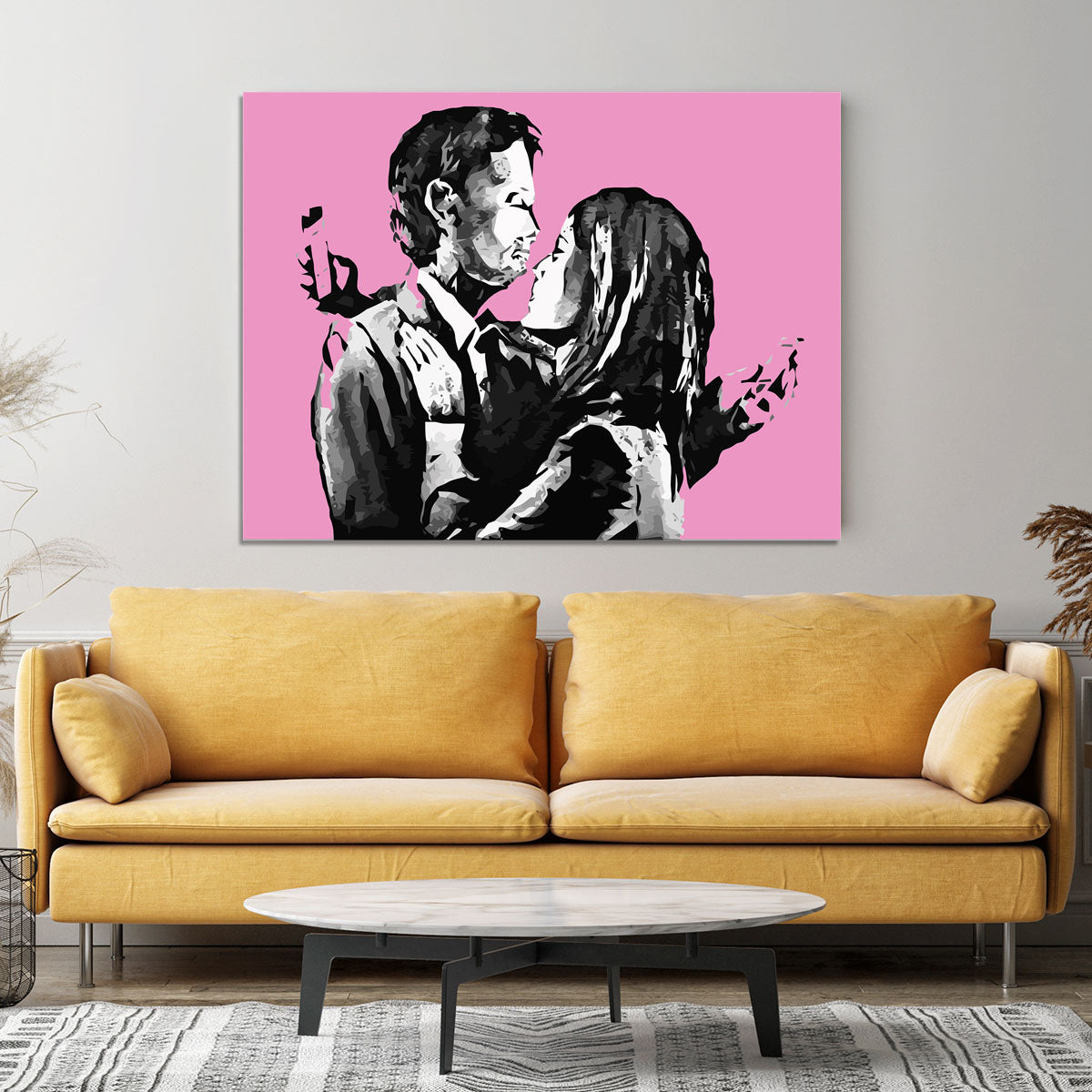 Banksy Mobile Lovers Pink Canvas Print or Poster - Canvas Art Rocks - 4