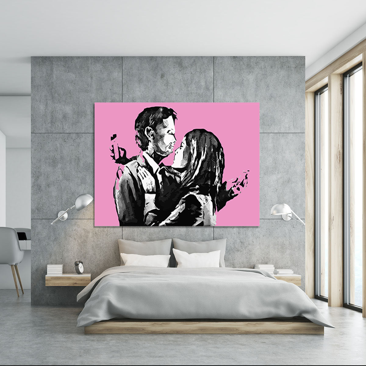 Banksy Mobile Lovers Pink Canvas Print or Poster - Canvas Art Rocks - 5