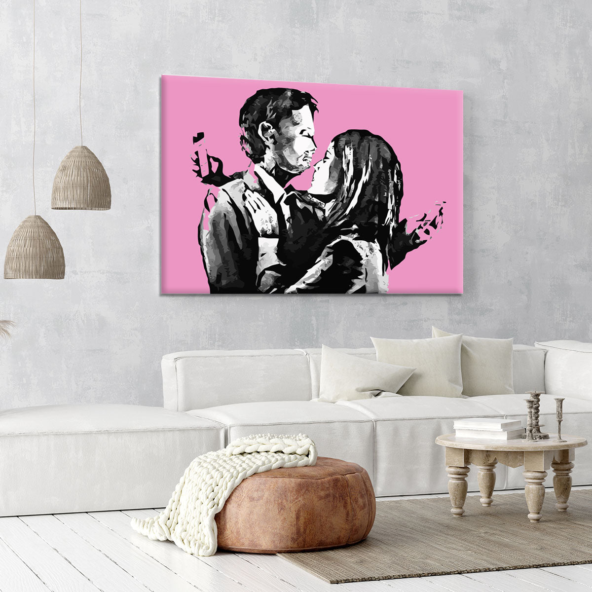 Banksy Mobile Lovers Pink Canvas Print or Poster - Canvas Art Rocks - 6