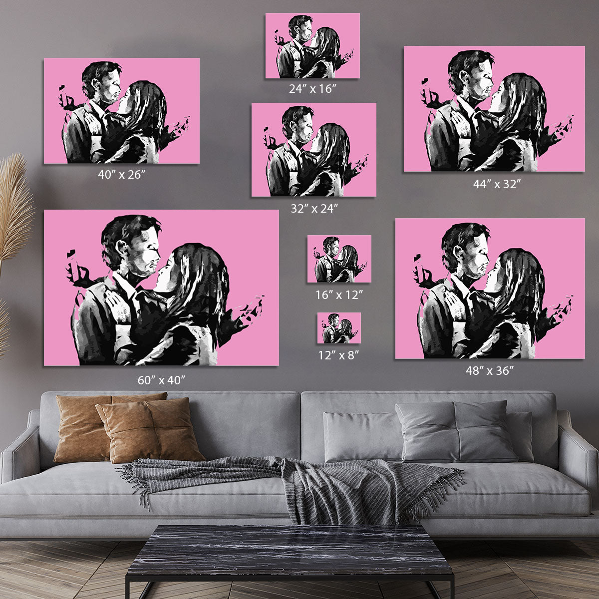 Banksy Mobile Lovers Pink Canvas Print or Poster - Canvas Art Rocks - 7