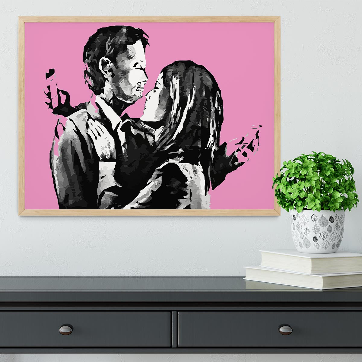 Banksy Mobile Lovers Pink Framed Print - Canvas Art Rocks - 4