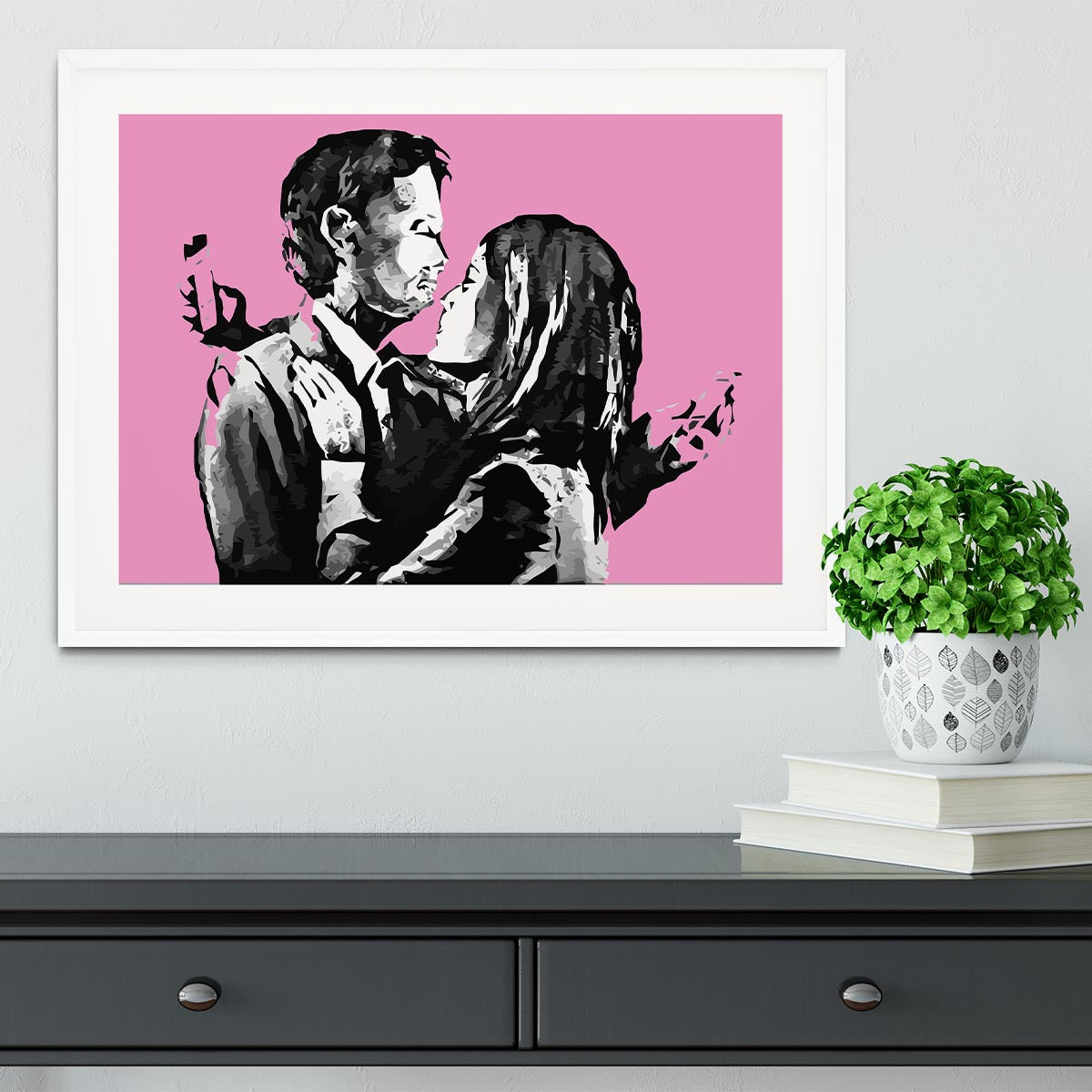 Banksy Mobile Lovers Pink Framed Print - Canvas Art Rocks - 5