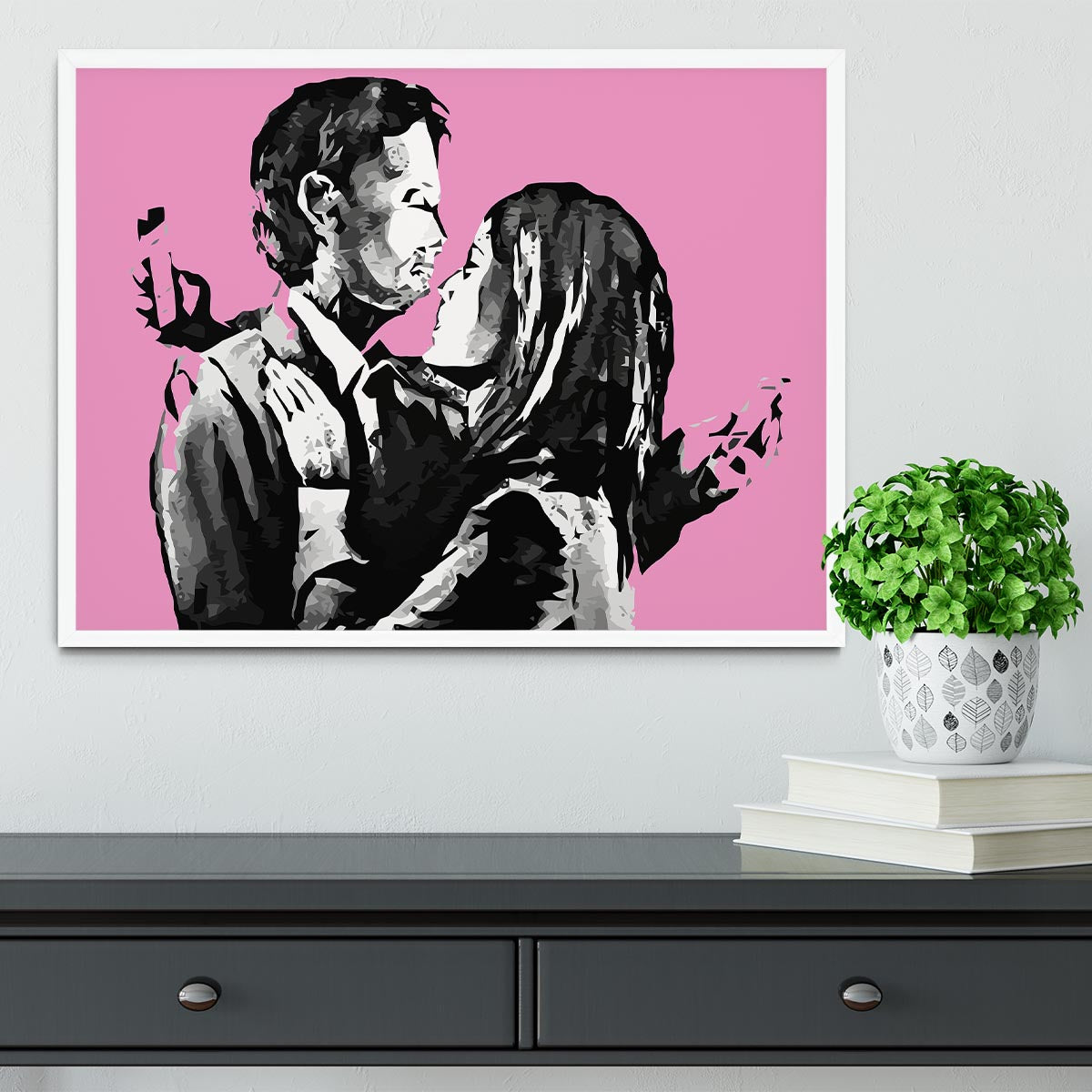 Banksy Mobile Lovers Pink Framed Print - Canvas Art Rocks -6