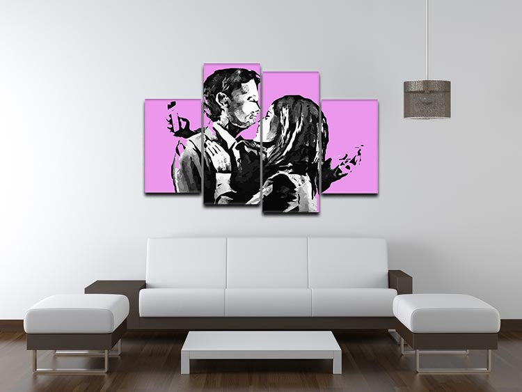 Banksy Mobile Lovers Purple 4 Split Panel Canvas - Canvas Art Rocks - 3