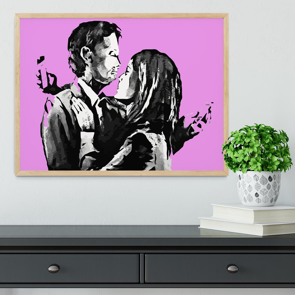 Banksy Mobile Lovers Purple Framed Print - Canvas Art Rocks - 4