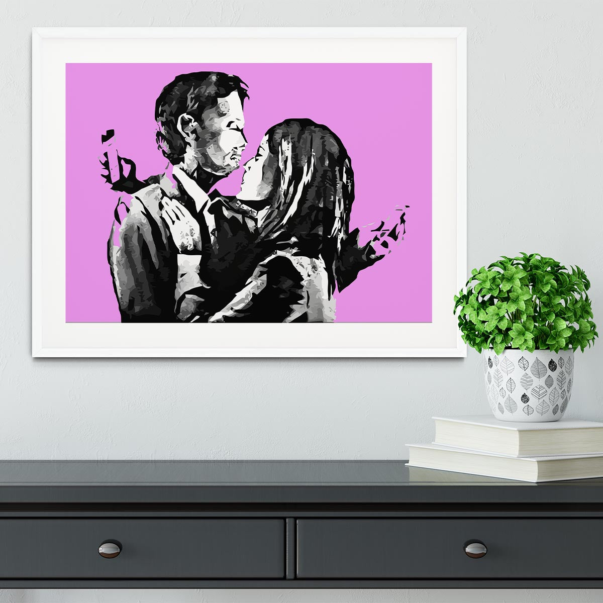Banksy Mobile Lovers Purple Framed Print - Canvas Art Rocks - 5