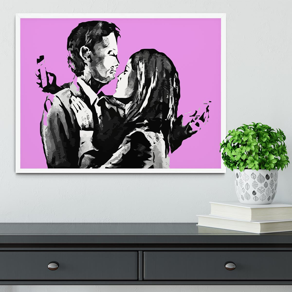 Banksy Mobile Lovers Purple Framed Print - Canvas Art Rocks -6