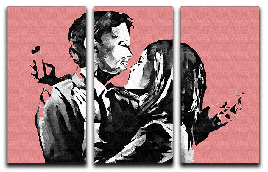 Banksy Mobile Lovers Red 3 Split Panel Canvas Print - Canvas Art Rocks - 1