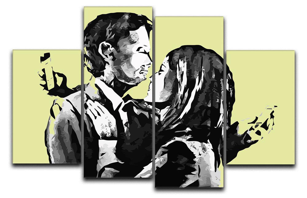 Banksy Mobile Lovers Yellow 4 Split Panel Canvas - Canvas Art Rocks - 1