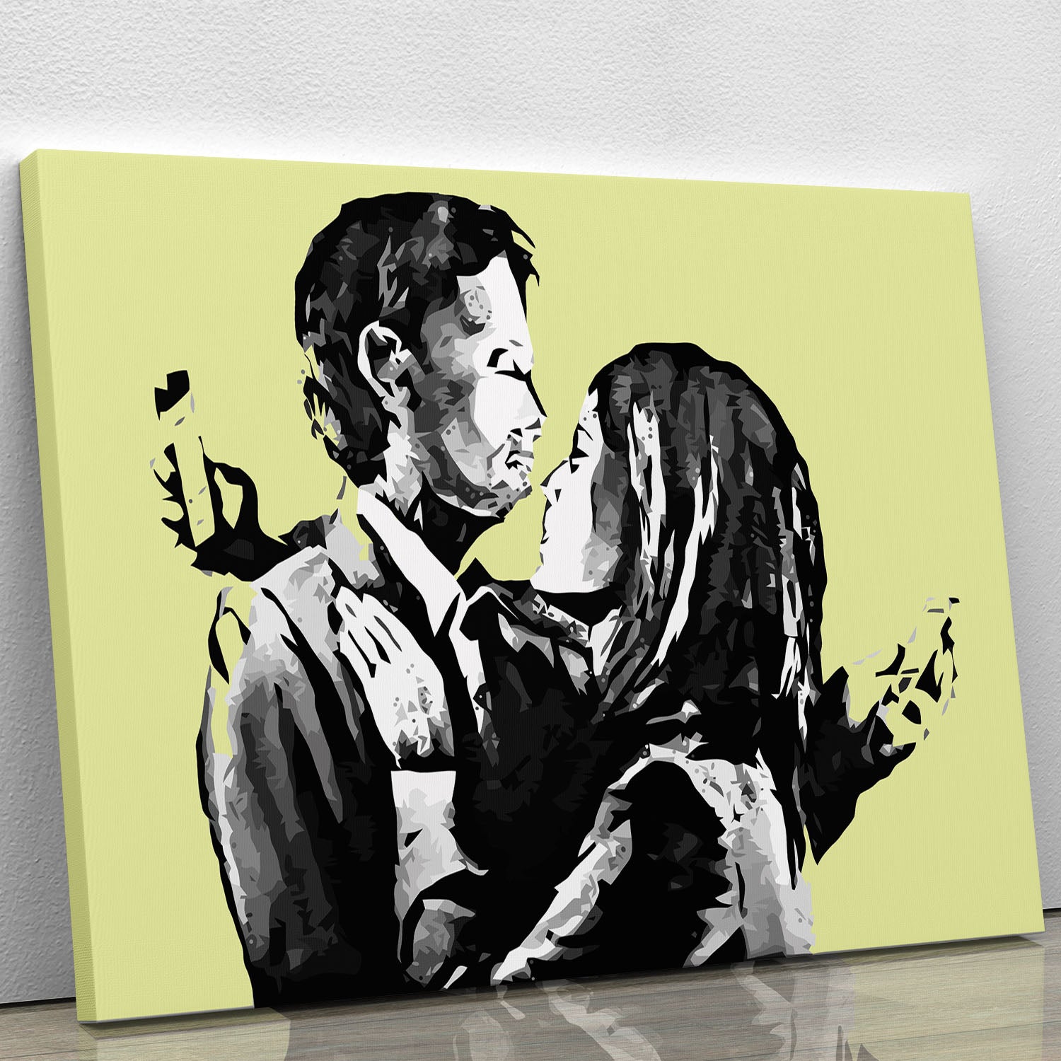 Banksy Mobile Lovers Yellow Canvas Print or Poster - Canvas Art Rocks - 1