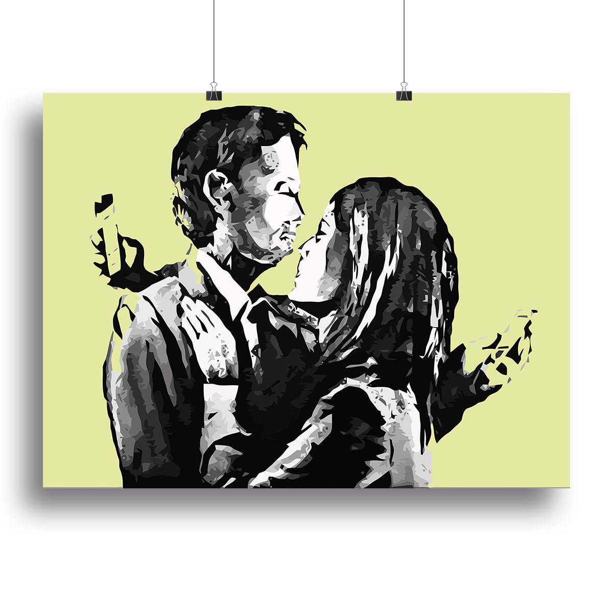 Banksy Mobile Lovers Yellow Canvas Print or Poster - Canvas Art Rocks - 2