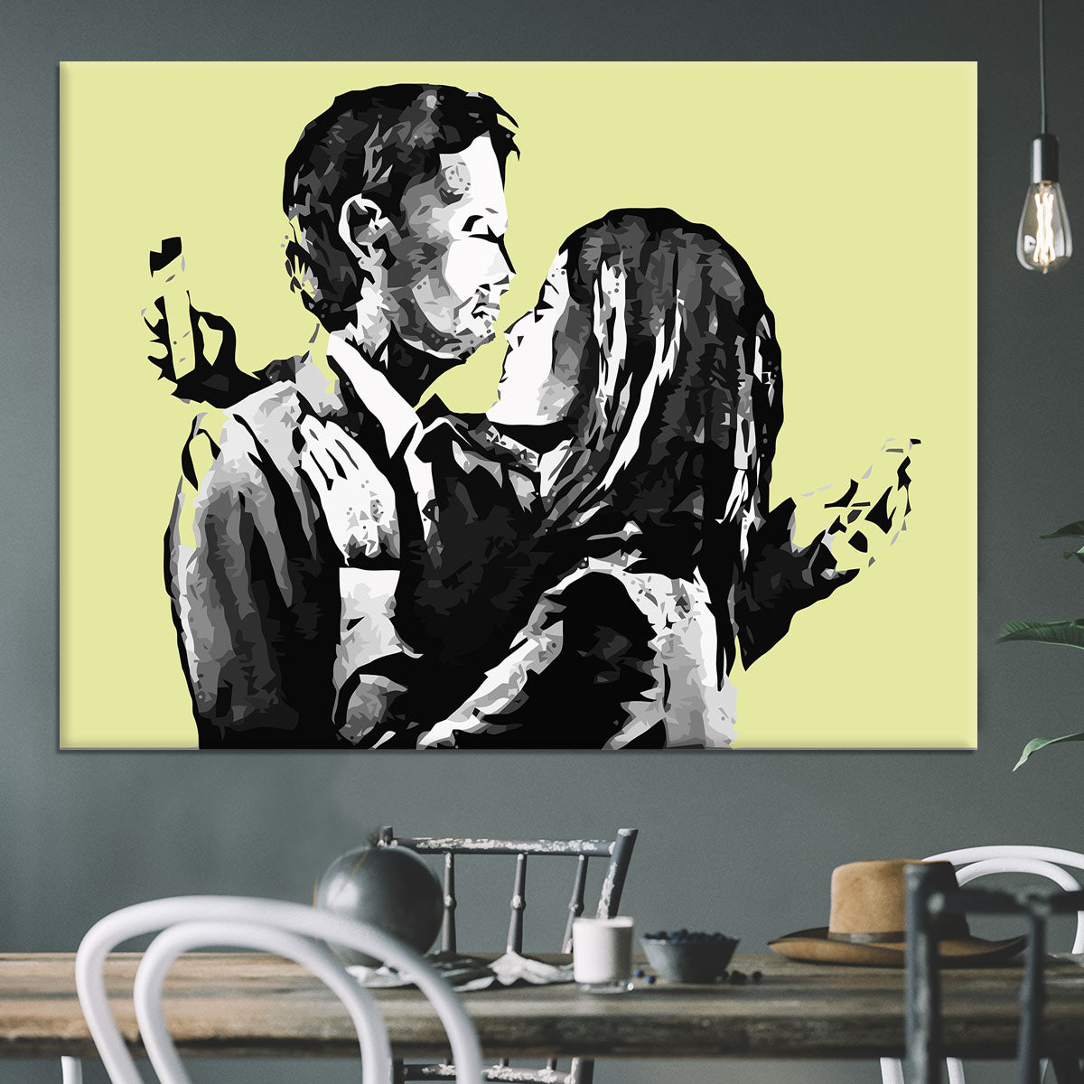 Banksy Mobile Lovers Yellow Canvas Print or Poster - Canvas Art Rocks - 3