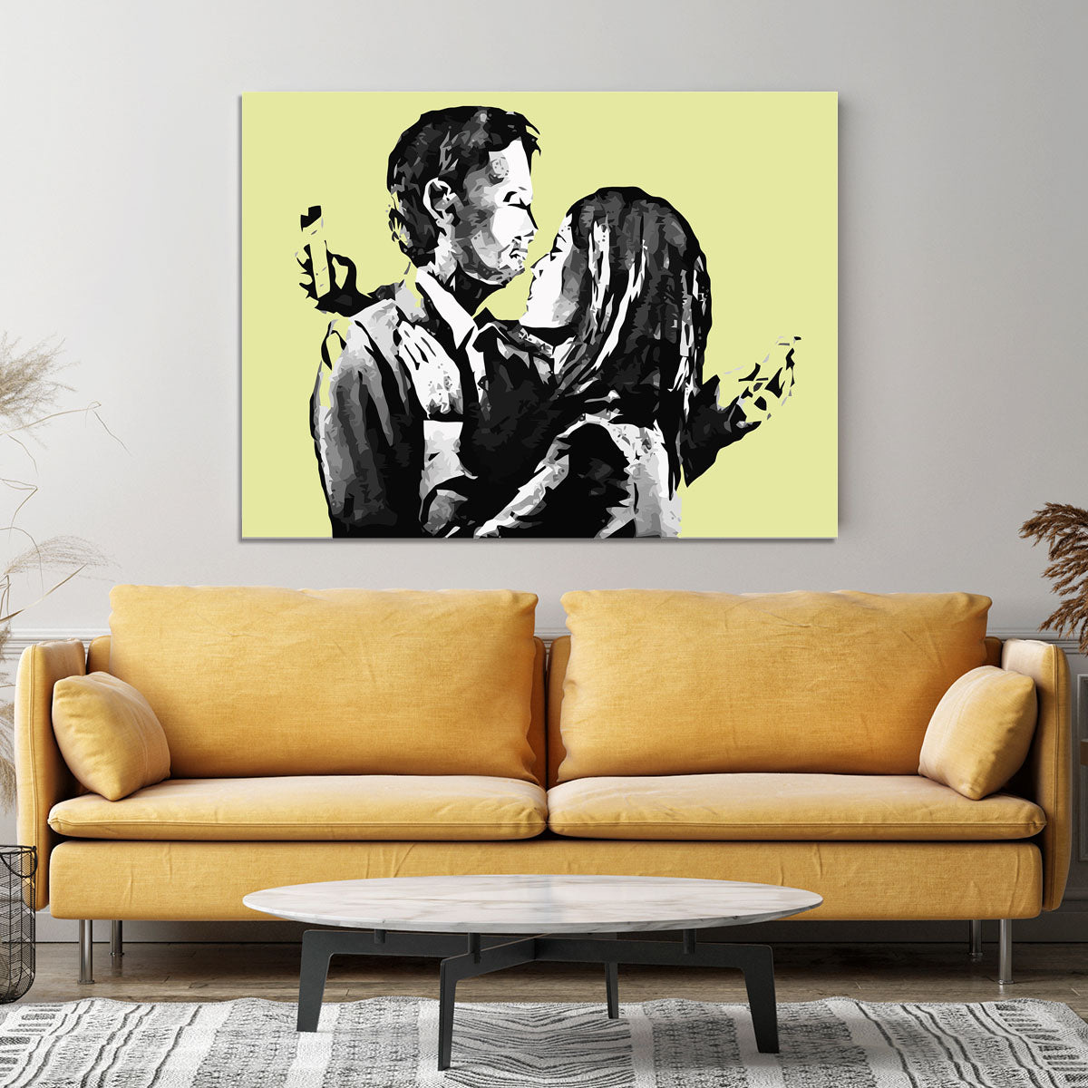 Banksy Mobile Lovers Yellow Canvas Print or Poster - Canvas Art Rocks - 4