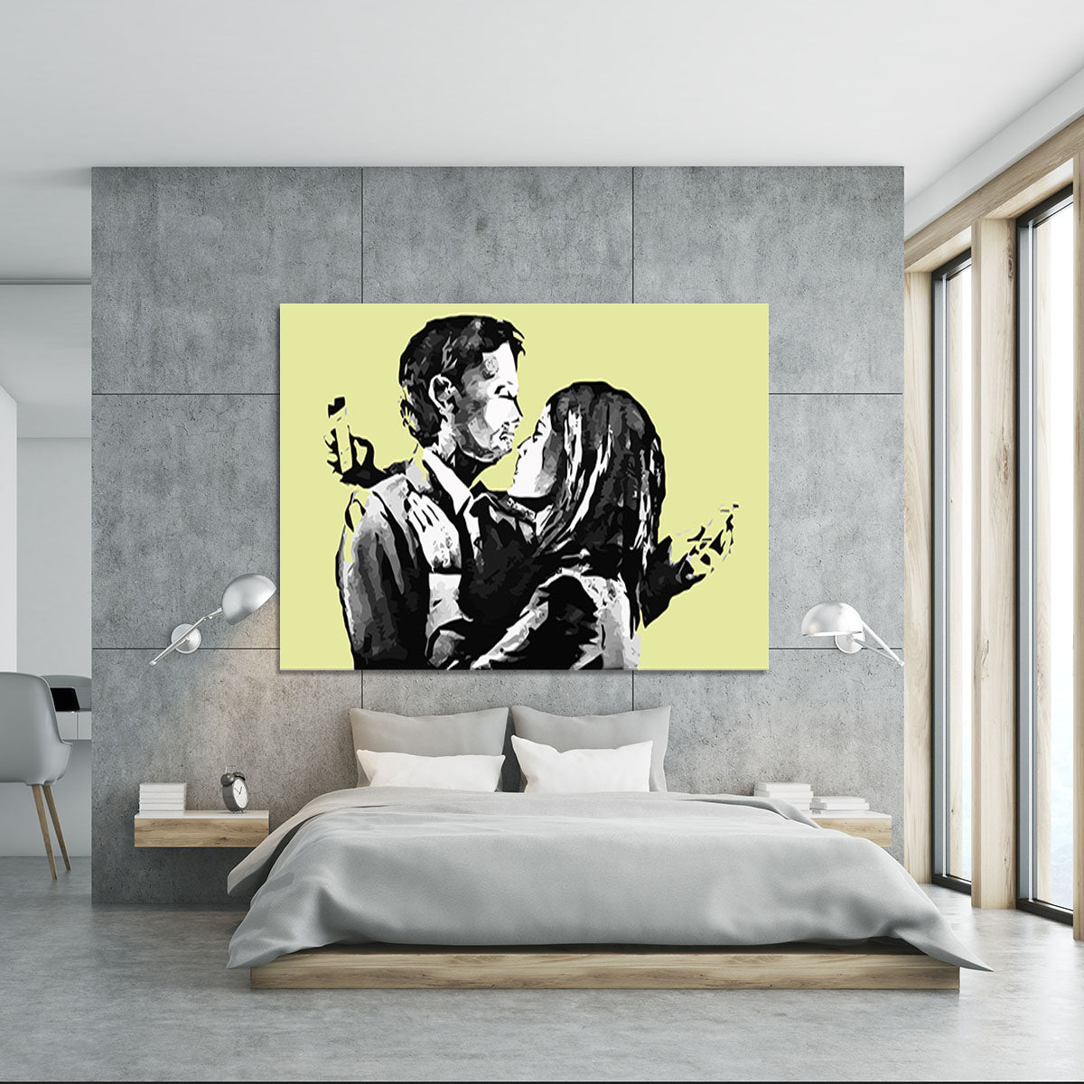 Banksy Mobile Lovers Yellow Canvas Print or Poster - Canvas Art Rocks - 5