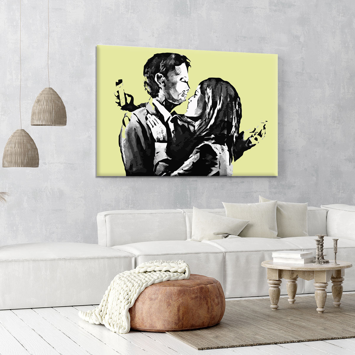 Banksy Mobile Lovers Yellow Canvas Print or Poster - Canvas Art Rocks - 6