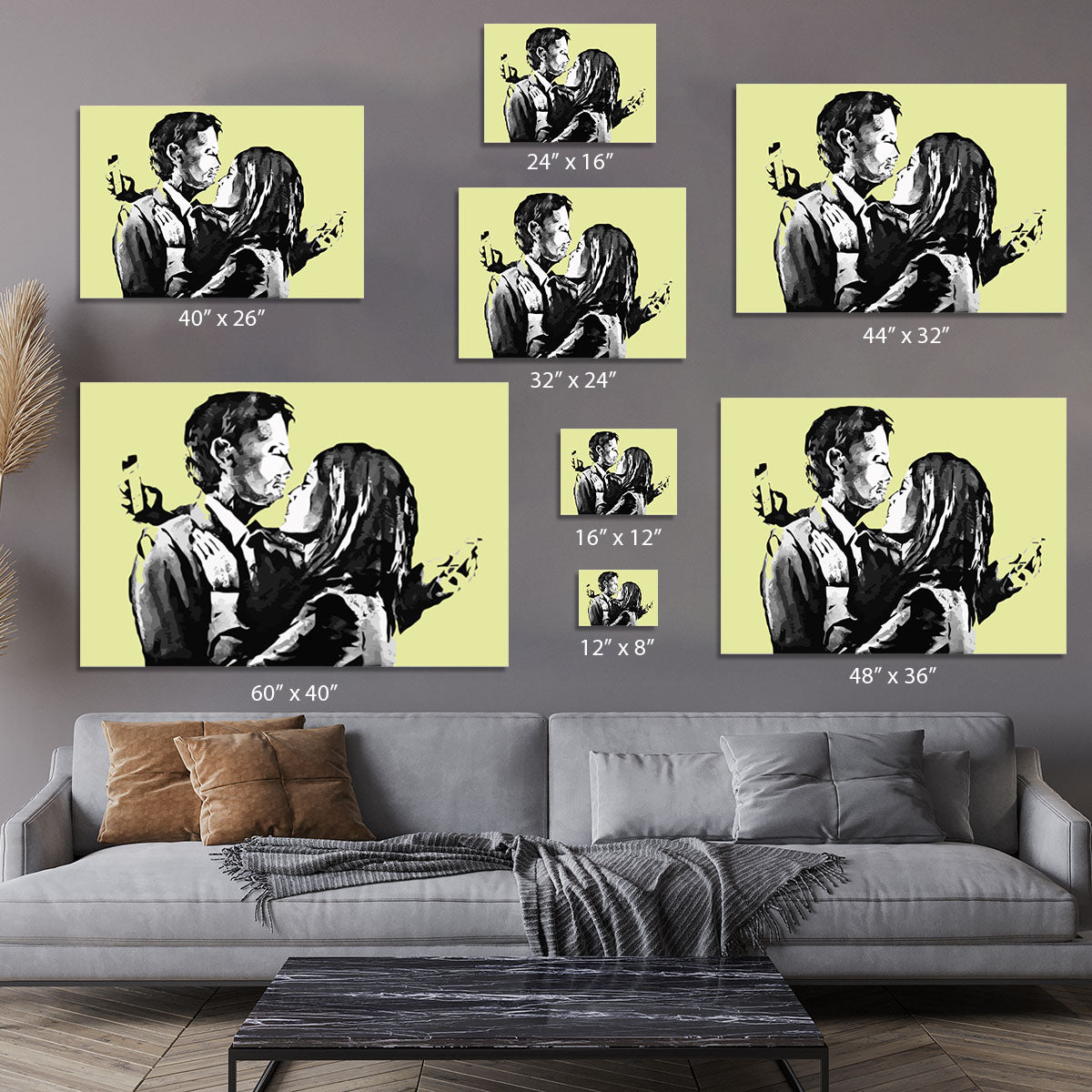 Banksy Mobile Lovers Yellow Canvas Print or Poster - Canvas Art Rocks - 7