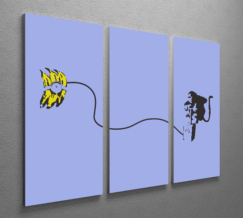 Banksy Monkey Banana Bomb Blue 3 Split Panel Canvas Print - Canvas Art Rocks - 2