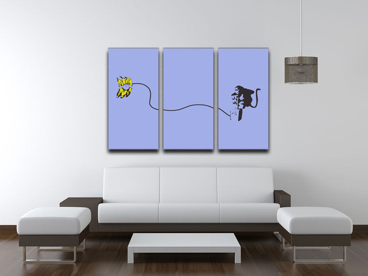 Banksy Monkey Banana Bomb Blue 3 Split Panel Canvas Print - Canvas Art Rocks - 3