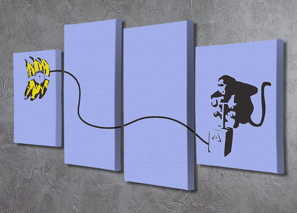 Banksy Monkey Banana Bomb Blue 4 Split Panel Canvas - Canvas Art Rocks - 2
