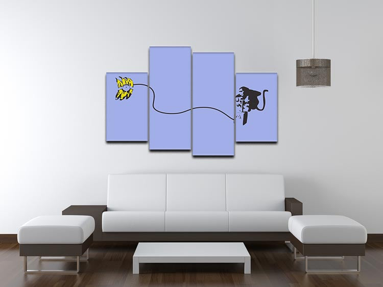 Banksy Monkey Banana Bomb Blue 4 Split Panel Canvas - Canvas Art Rocks - 3