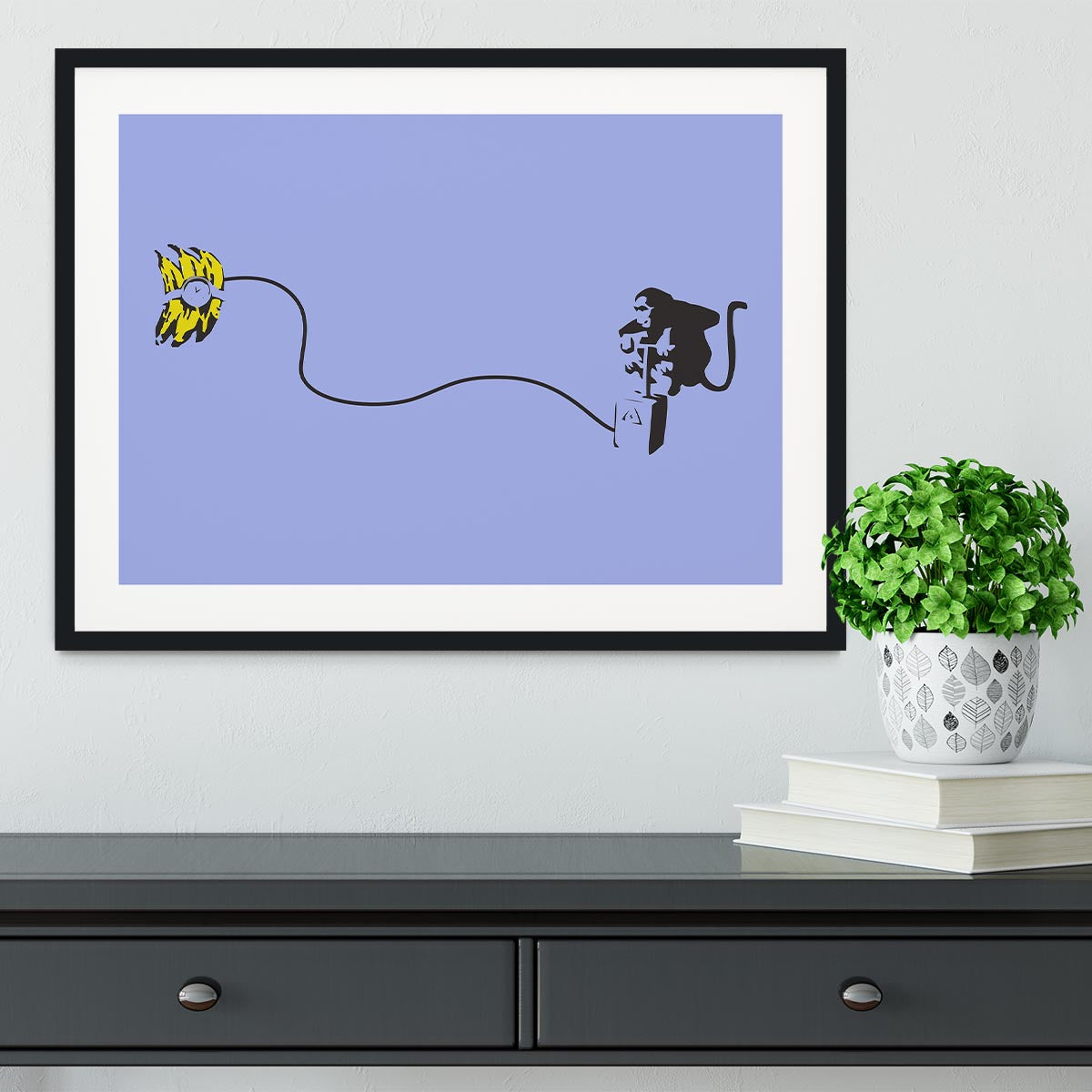 Banksy Monkey Banana Bomb Blue Framed Print - Canvas Art Rocks - 1