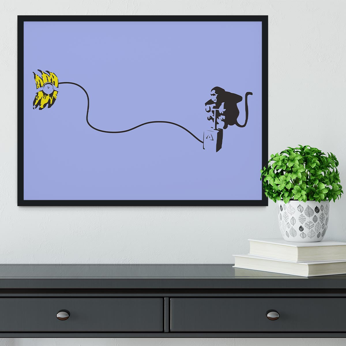 Banksy Monkey Banana Bomb Blue Framed Print - Canvas Art Rocks - 2