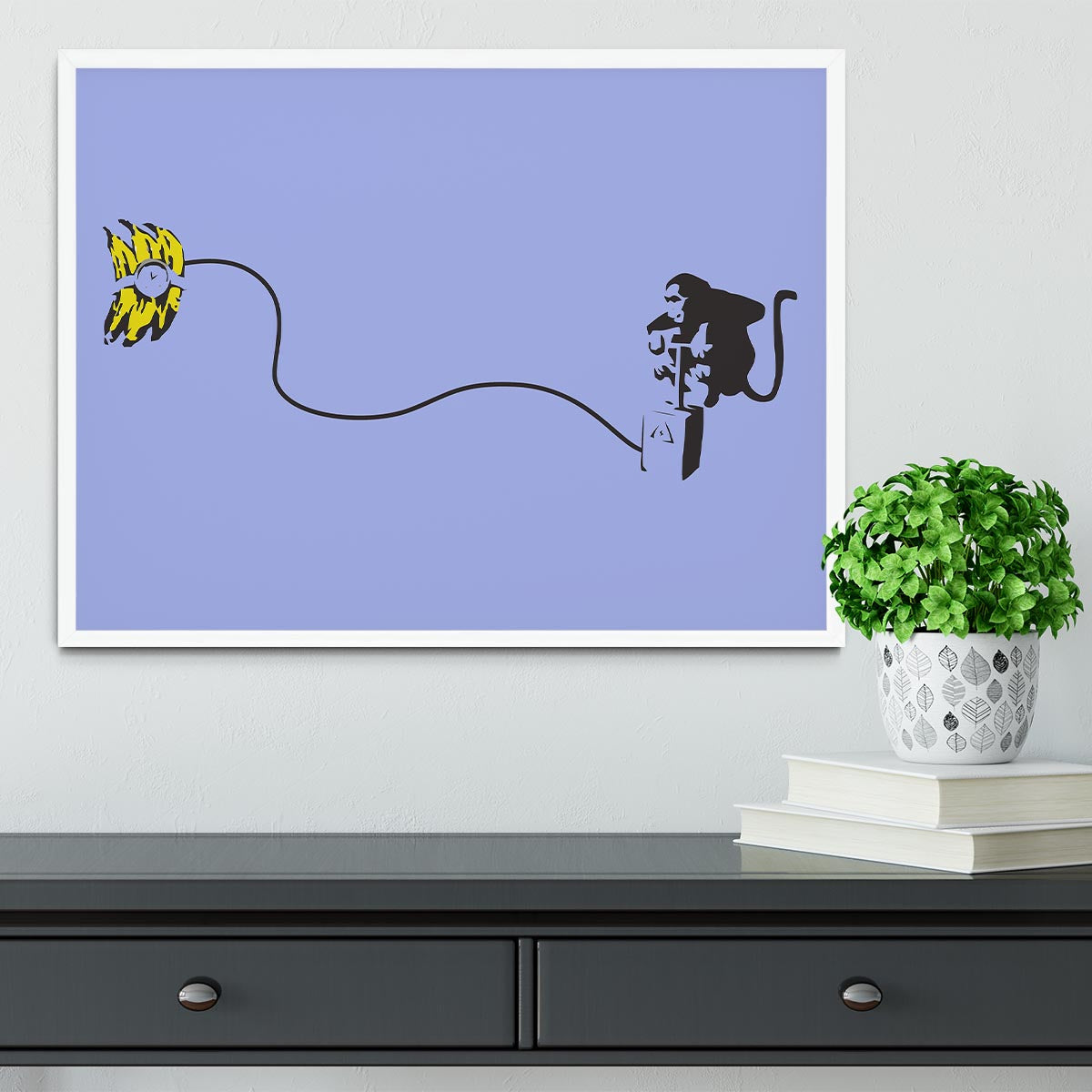 Banksy Monkey Banana Bomb Blue Framed Print - Canvas Art Rocks -6