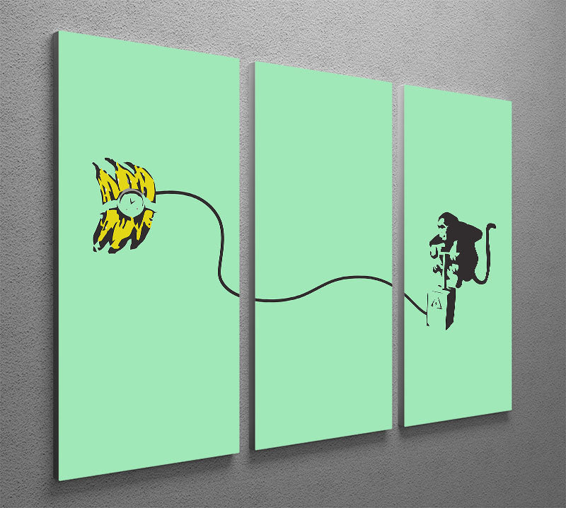 Banksy Monkey Banana Bomb Green 3 Split Panel Canvas Print - Canvas Art Rocks - 2