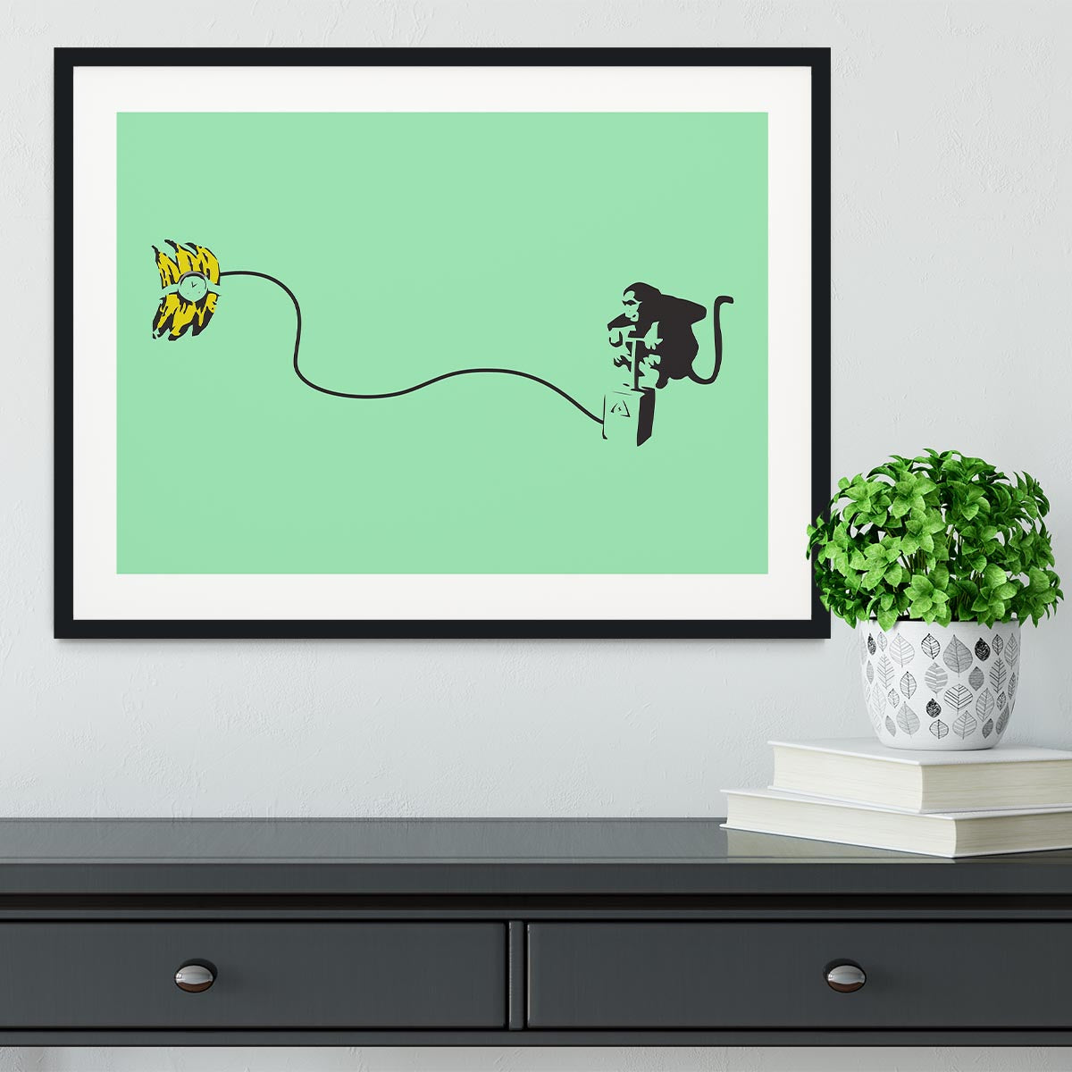 Banksy Monkey Banana Bomb Green Framed Print - Canvas Art Rocks - 1