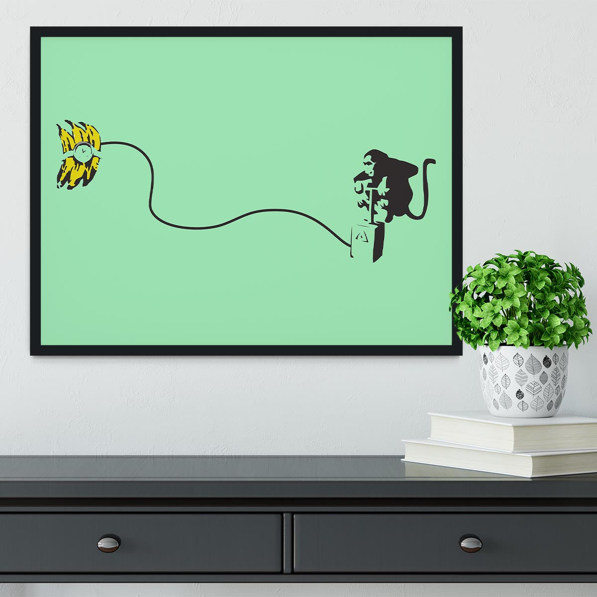 Banksy Monkey Banana Bomb Green Framed Print - Canvas Art Rocks - 2