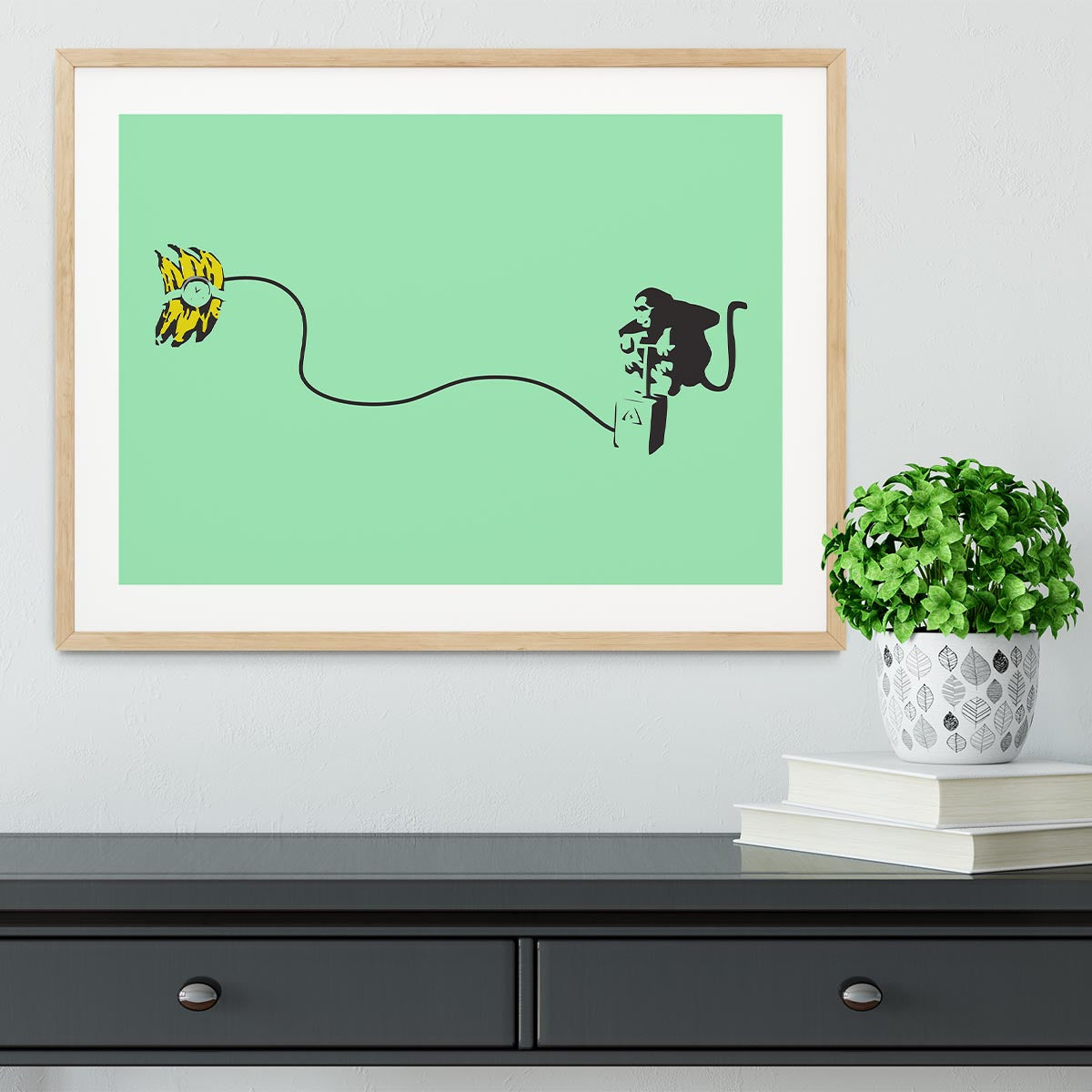 Banksy Monkey Banana Bomb Green Framed Print - Canvas Art Rocks - 3