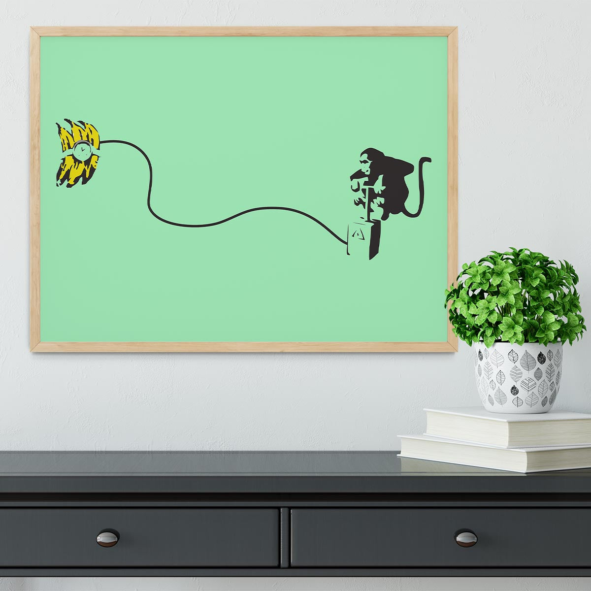 Banksy Monkey Banana Bomb Green Framed Print - Canvas Art Rocks - 4