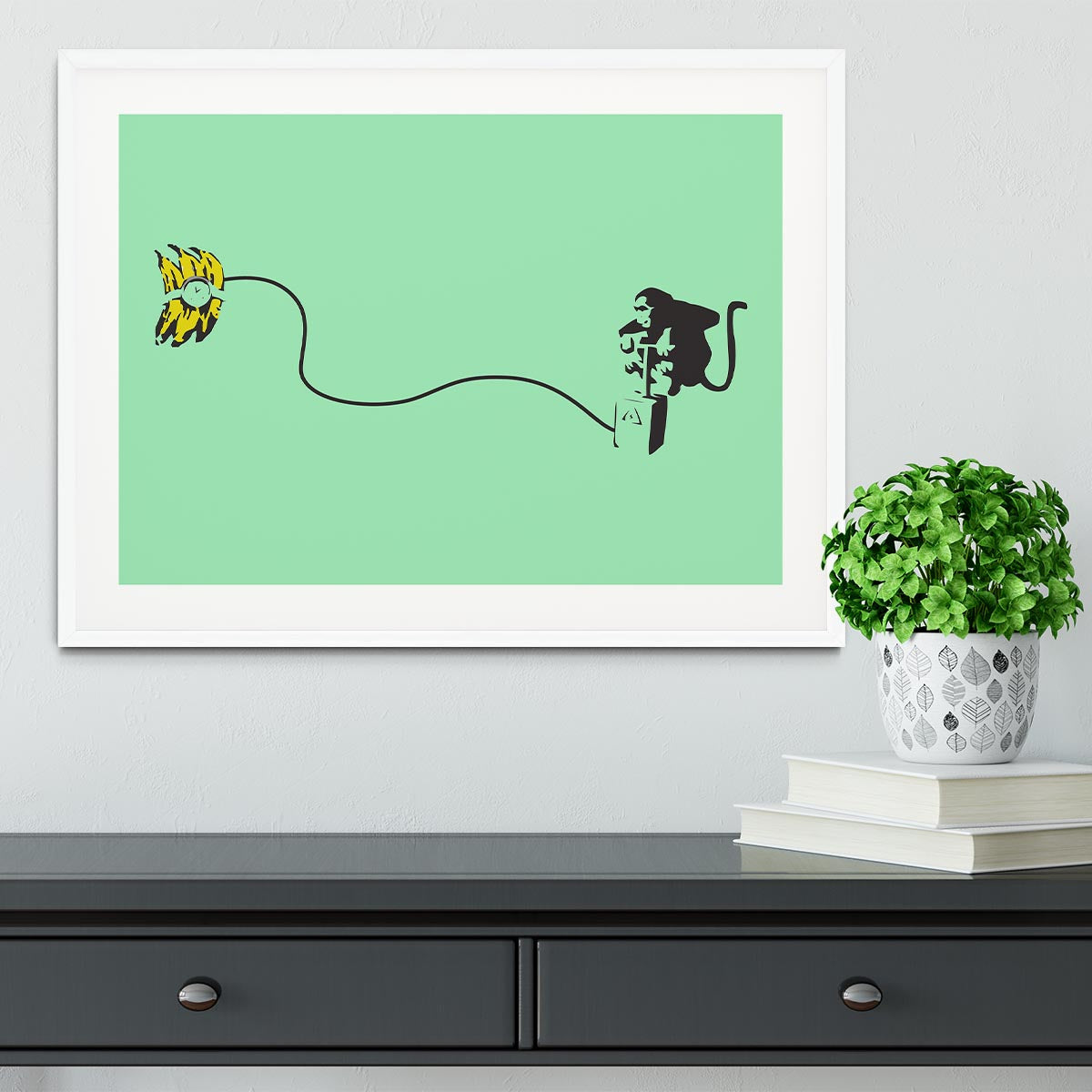 Banksy Monkey Banana Bomb Green Framed Print - Canvas Art Rocks - 5