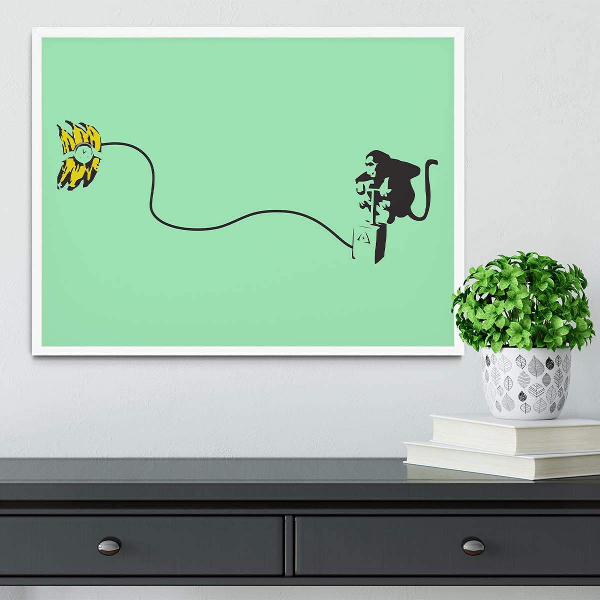 Banksy Monkey Banana Bomb Green Framed Print - Canvas Art Rocks -6