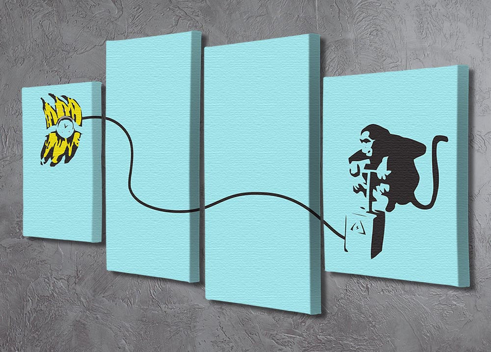 Banksy Monkey Banana Bomb LIght Blue 4 Split Panel Canvas - Canvas Art Rocks - 2