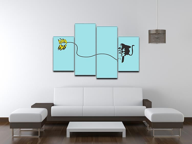 Banksy Monkey Banana Bomb LIght Blue 4 Split Panel Canvas - Canvas Art Rocks - 3
