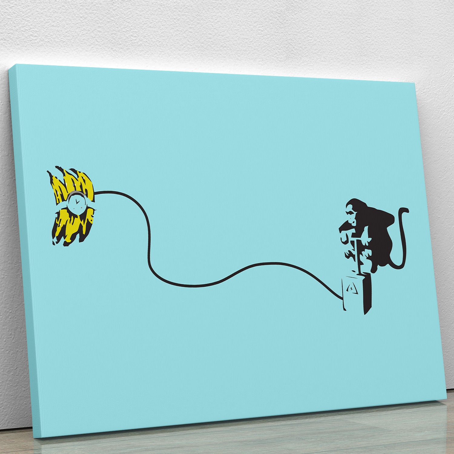 Banksy Monkey Banana Bomb LIght Blue Canvas Print or Poster - Canvas Art Rocks - 1