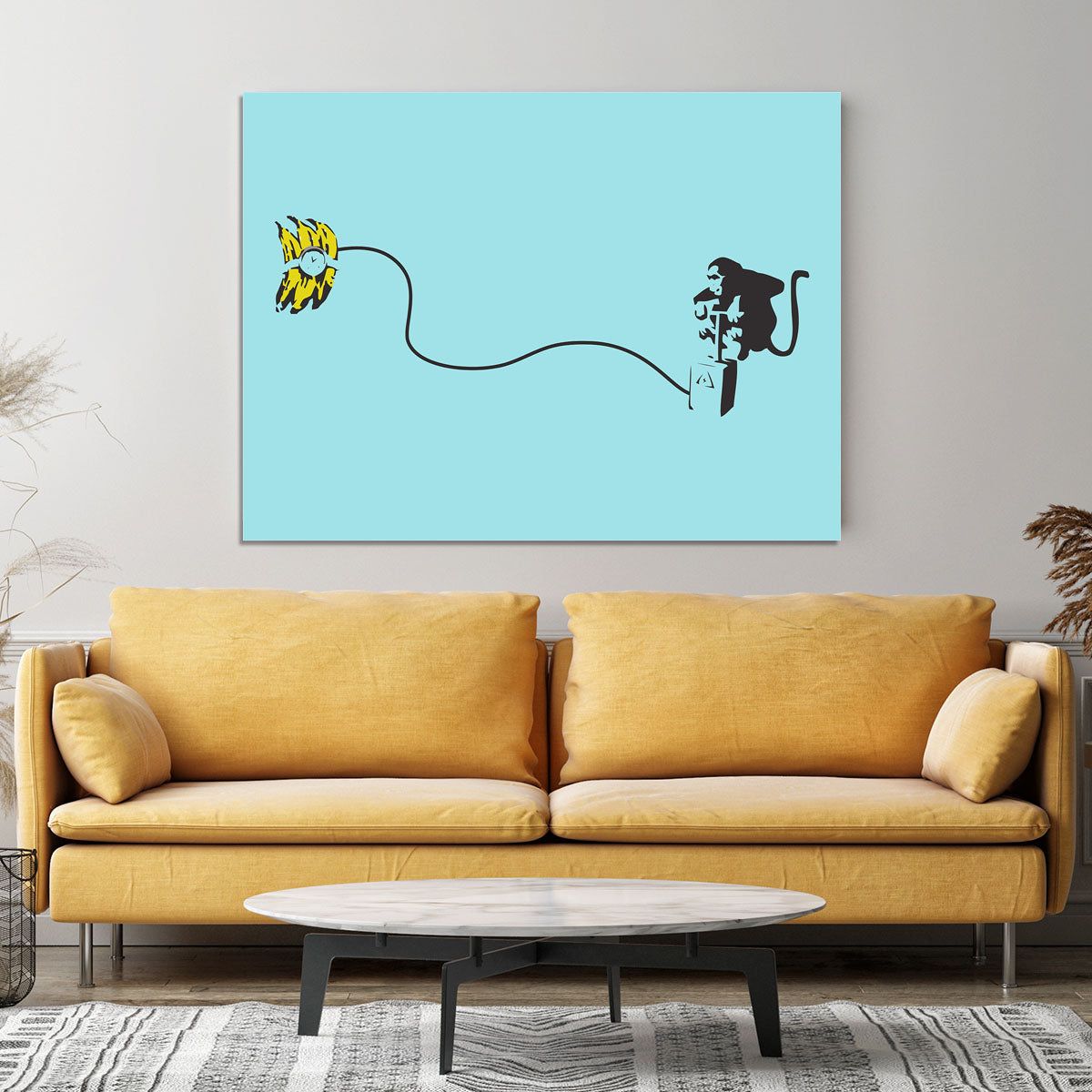 Banksy Monkey Banana Bomb LIght Blue Canvas Print or Poster - Canvas Art Rocks - 4