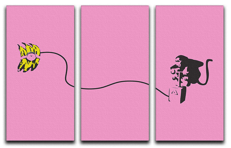 Banksy Monkey Banana Bomb Pink 3 Split Panel Canvas Print - Canvas Art Rocks - 1