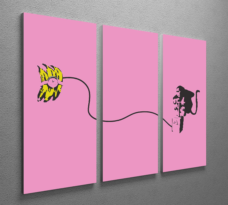 Banksy Monkey Banana Bomb Pink 3 Split Panel Canvas Print - Canvas Art Rocks - 2